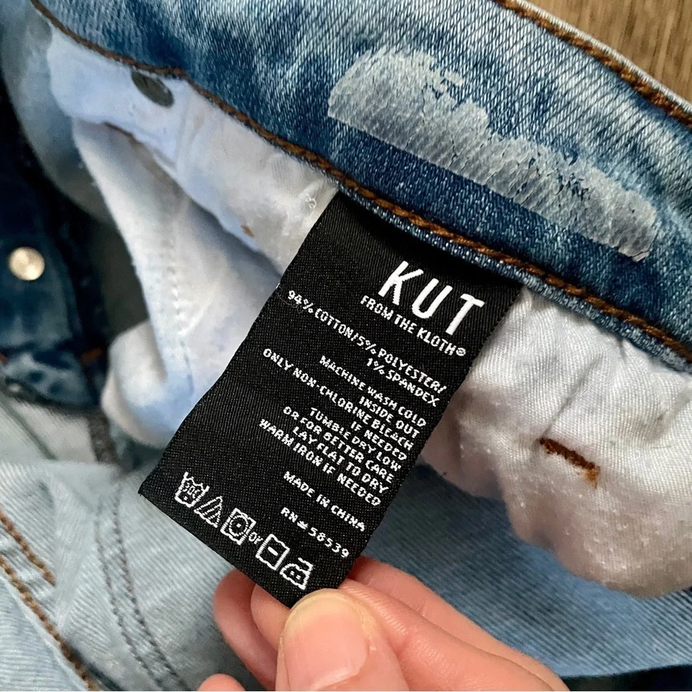 Kut From The Kloth High Rise Distressed Button Fly Jeans Blue 12 KP1392MA1 - Picture 7 of 12